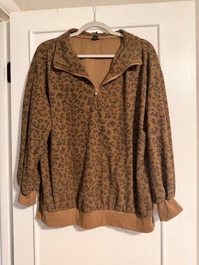 Brown Leopard Print Half-Zip Pullover